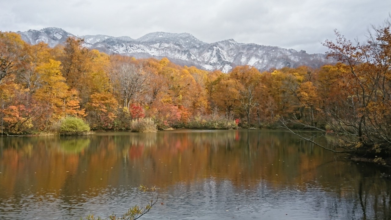 紅葉の雨飾山と鎌池散策